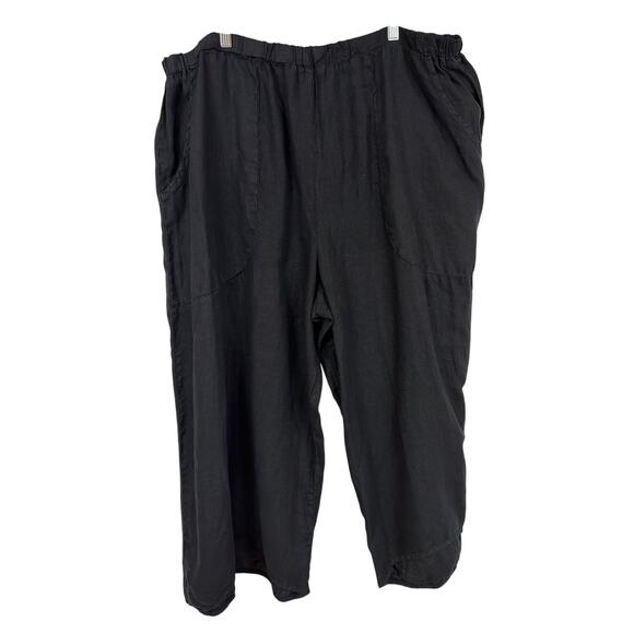 Cynthia Ashbury Pants - Cynthia Asbury Black Linen Elastic Waist Wide Leg Crop Pants Made in USA